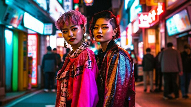 Two Japanese girls standing on the street