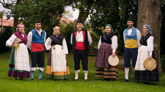 People in traditional costumes outdoors