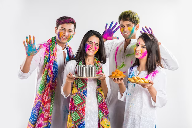 Group of painted people with snacks