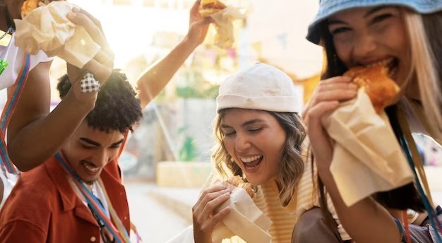 Young people having a snack